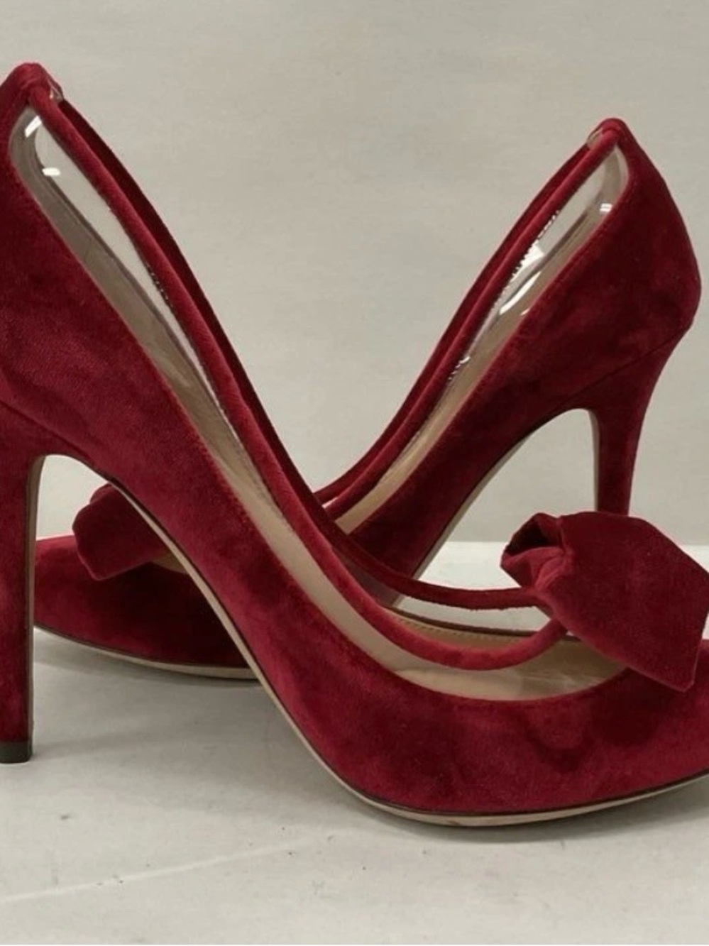 Valentino Deep Red Velvet Bow Pointed-Toe Pumps 38 - Picture 2 of 7